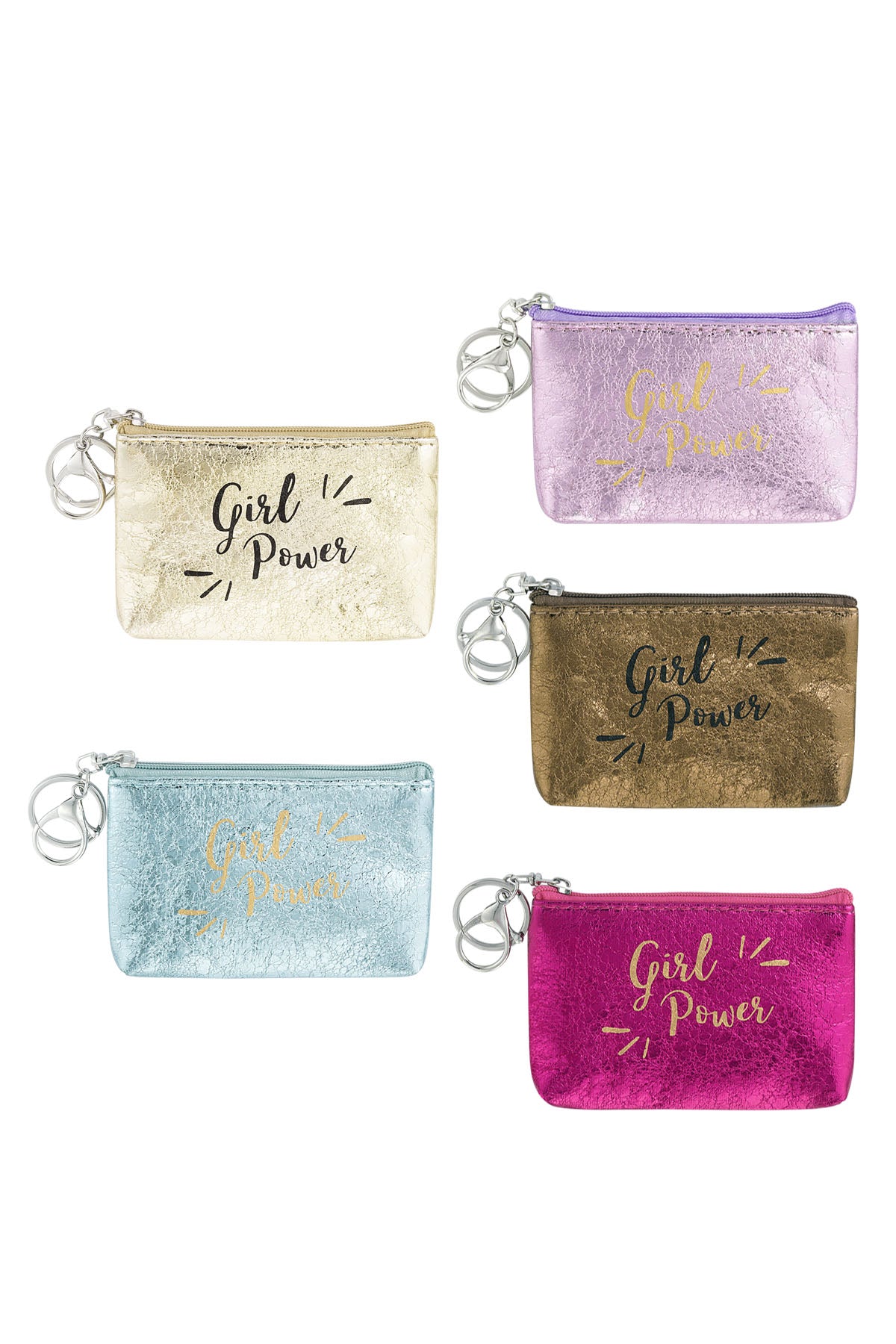 Portemonnee tasje 'Girl Power' - Fuschsia/Goud